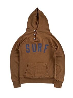 Kapital Brown Hooded Pullover with Navy 'SURF' Print